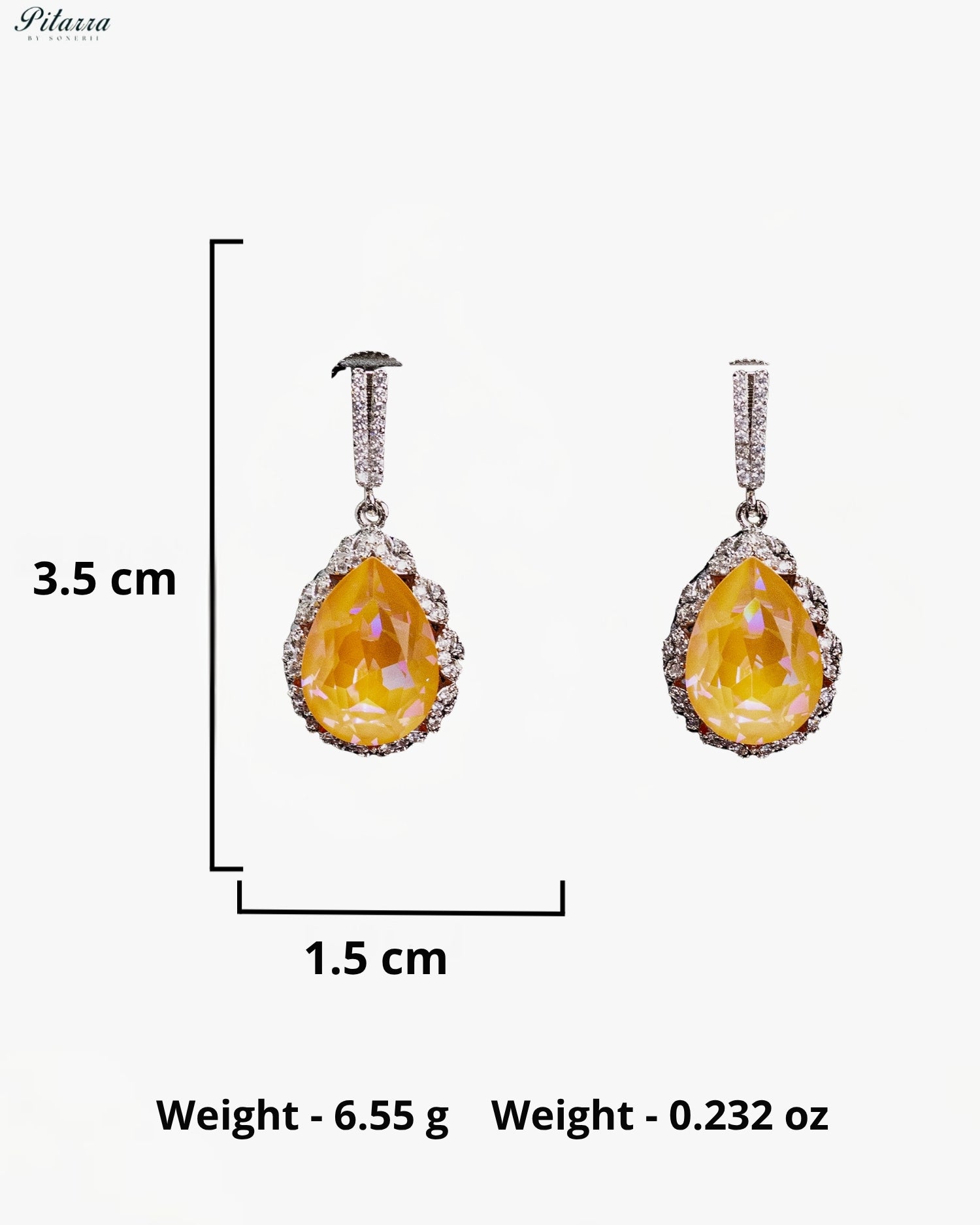 Golden Yellow Pear-Cut Crystal Halo Drop Earrings