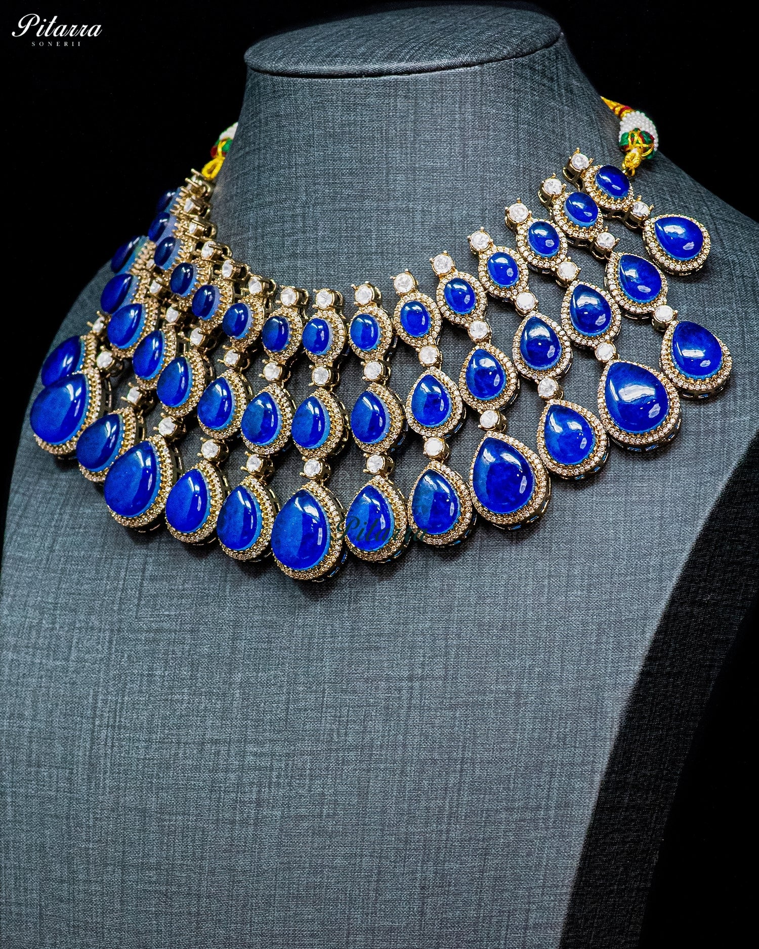 Blue Teardrop Kundan Choker Set