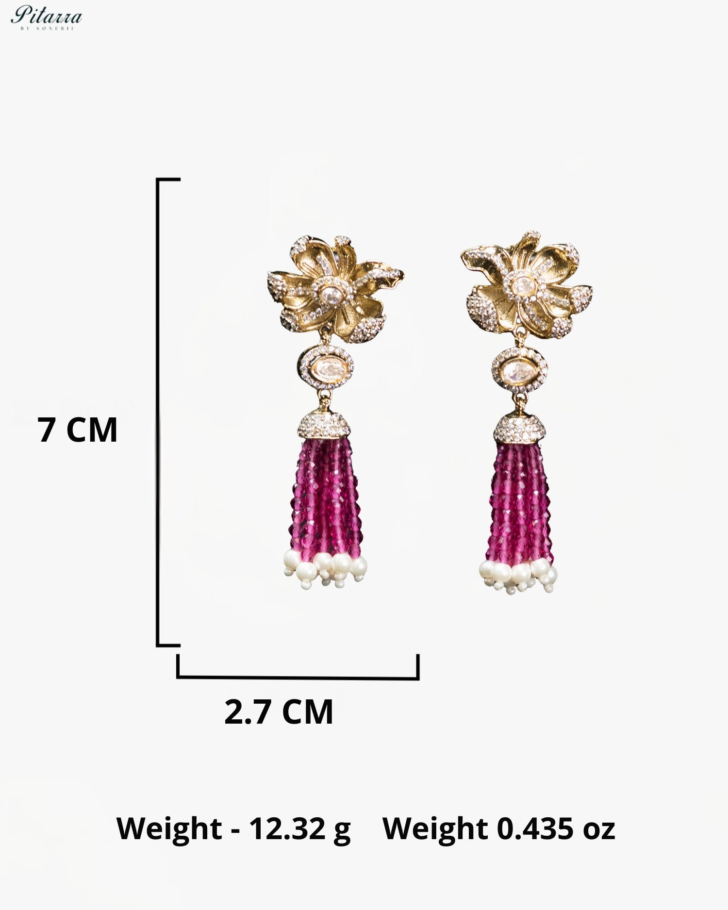 Pink Gold Floral Magenta Tassel Necklace Set