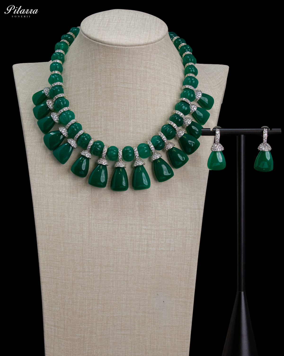 Dark Green Crystal Beaded Necklace Set with Earrings