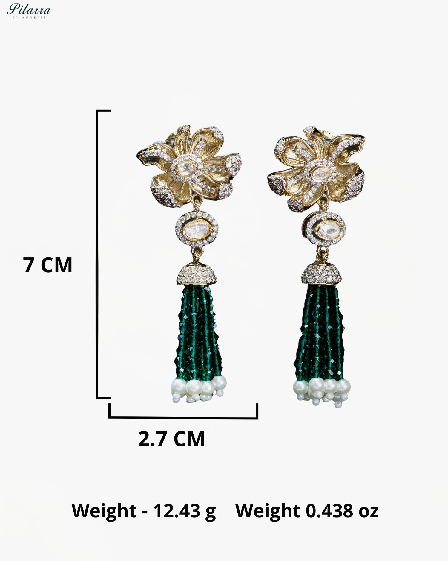 Green Gold Floral Green Tassel Necklace Set