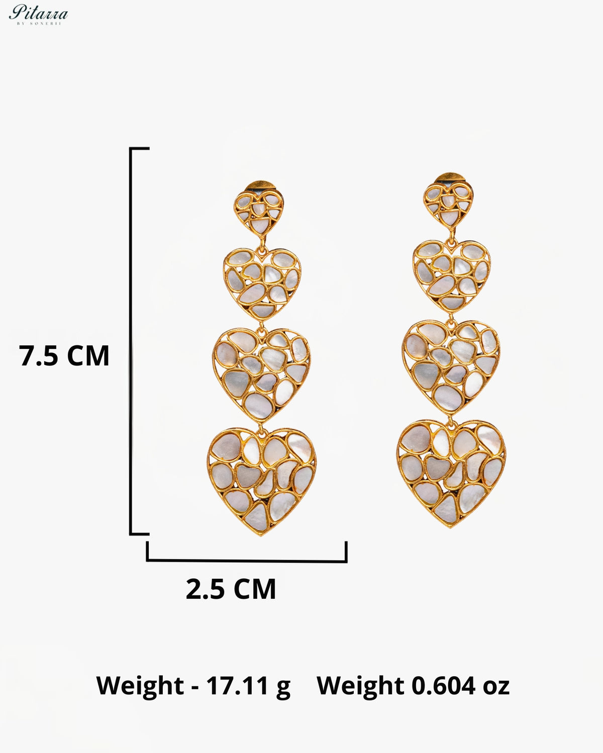 White Heart Kundan Drop Earrings