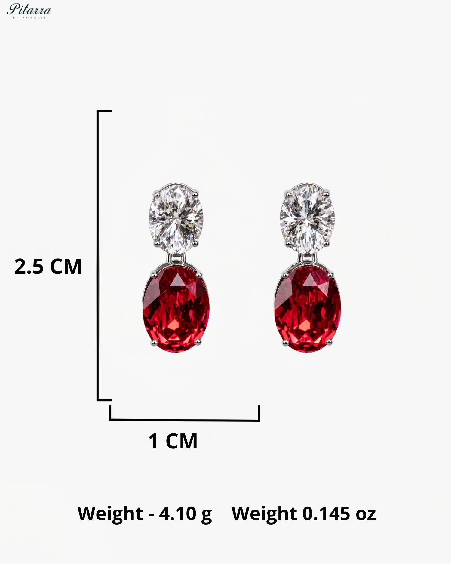 Ruby Red and White Crystal Oval Drop Earrings