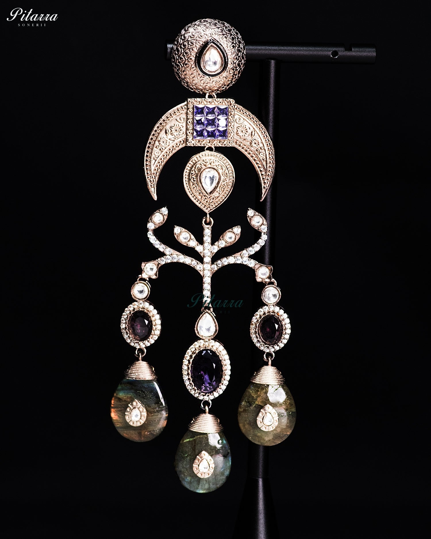 Purple Crystal Statement Chandbali Earrings
