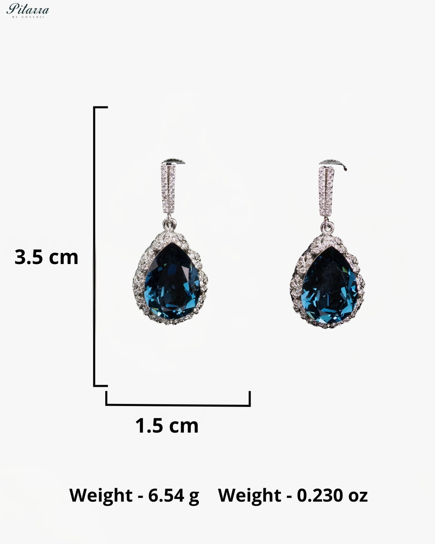 Deep Blue Pear-Cut Crystal Halo Drop Earrings