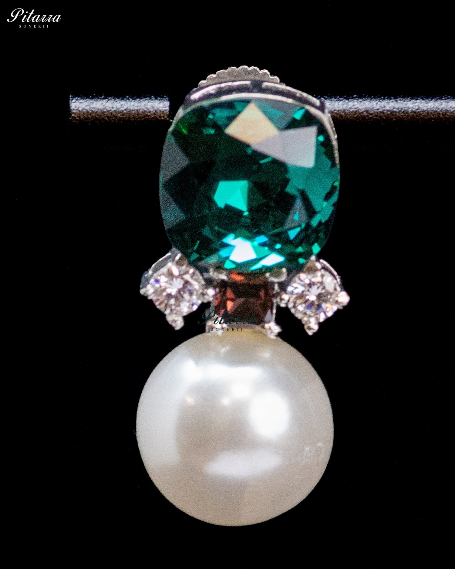 Emerald Green Crystal Pearl Drop Earrings