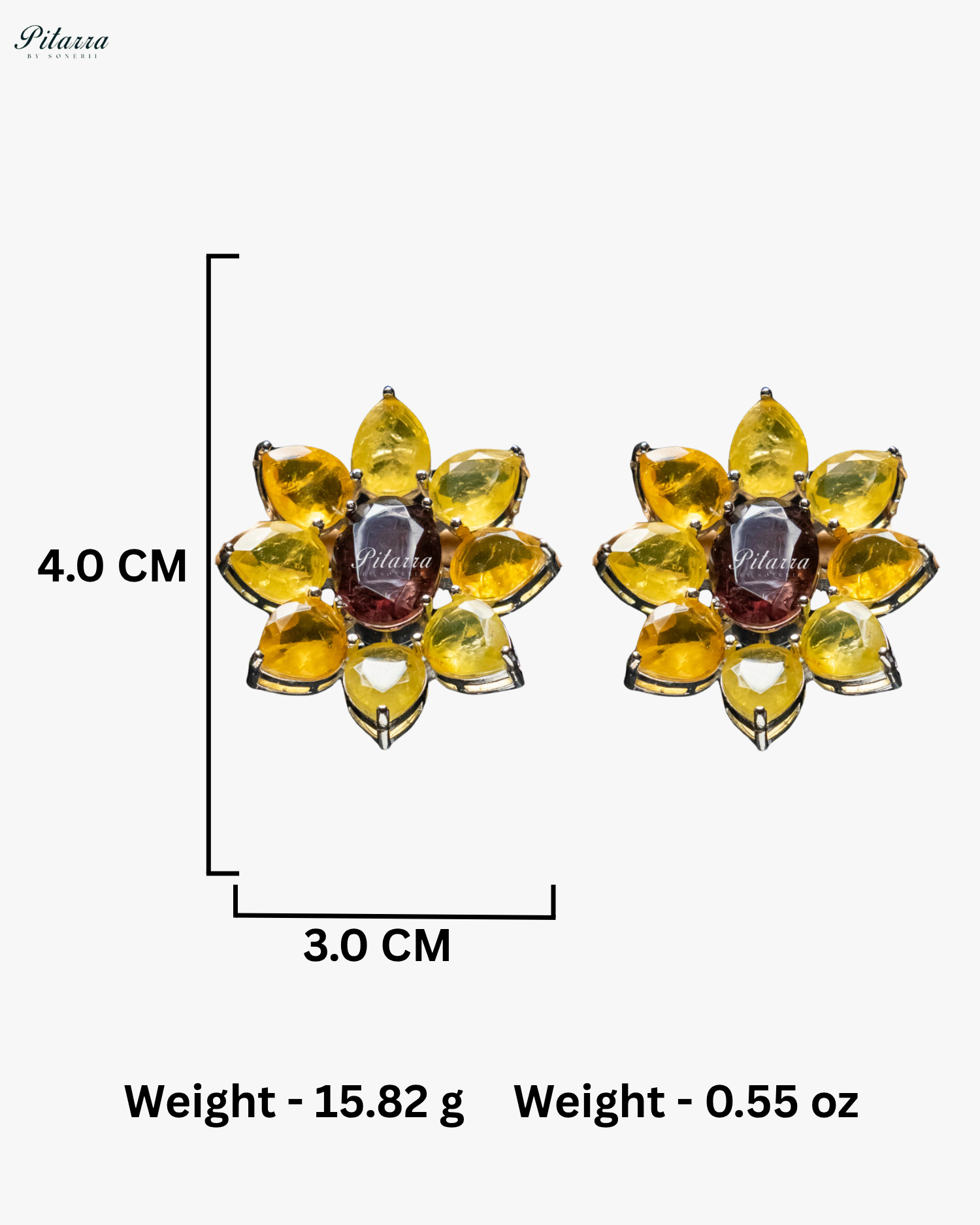 Brown Floral Yellow Petals CZ Doublet Stud Earrings