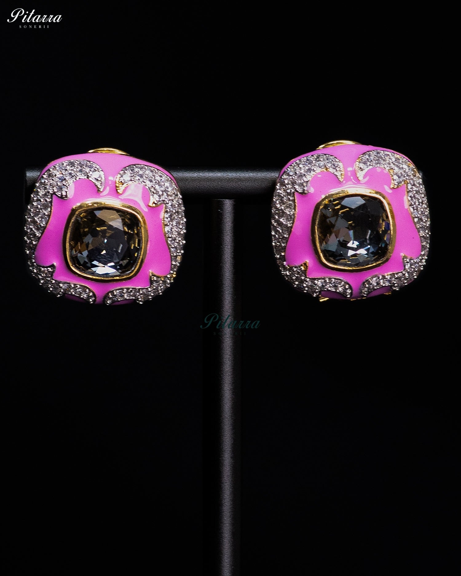 Pink Onyx Crystal Statement Earrings