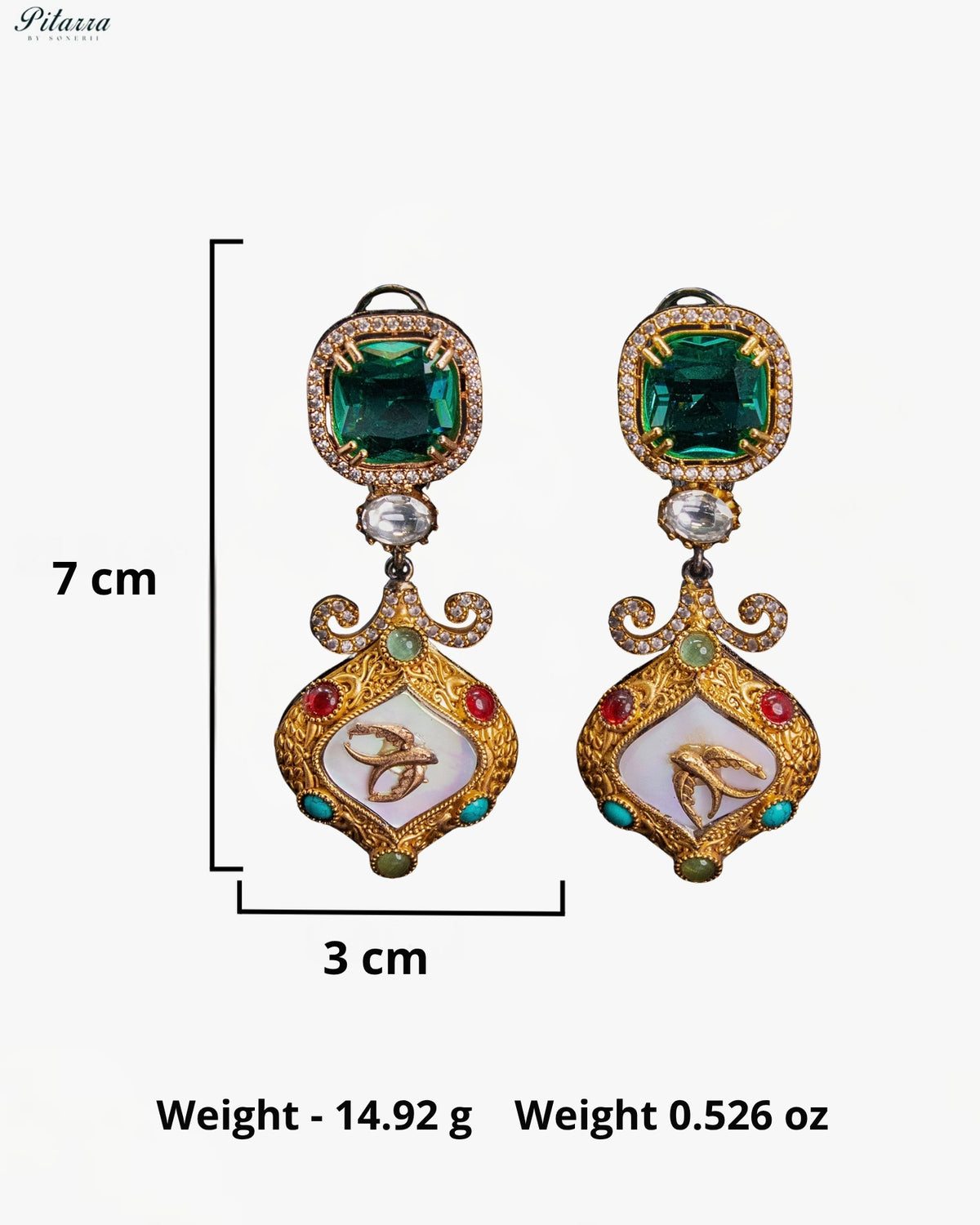 Emerald Green Crystal Kundan Style Gold Tone Traditional Dangler Earrings