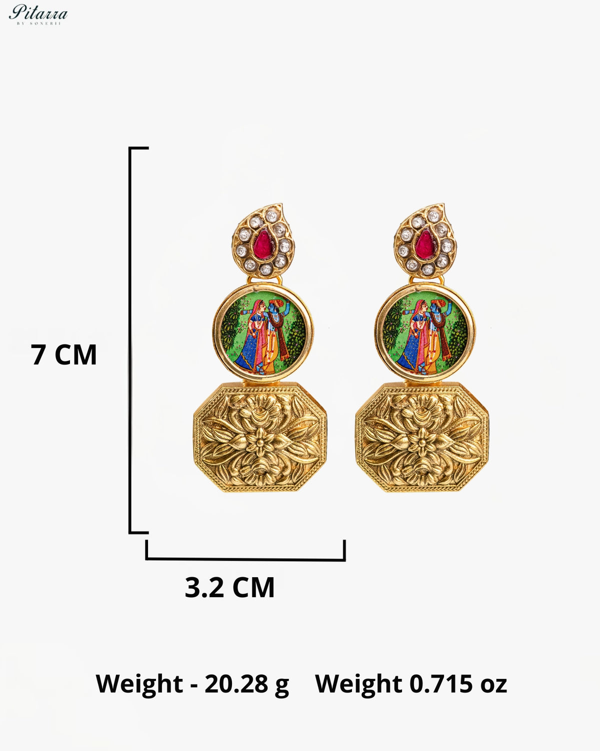 Radha Krishna Gold Tone Kundan Earrings
