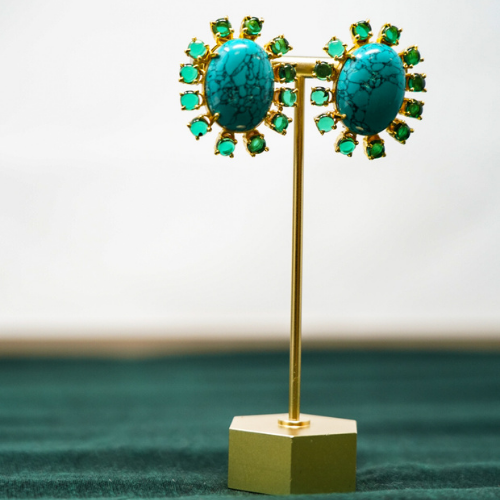 Gold Plated Blue Stud Earrings