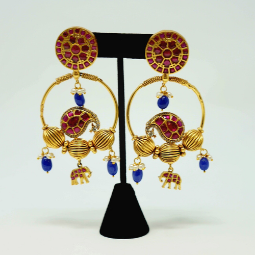 Kundan Earrings with Red and Blue Stones