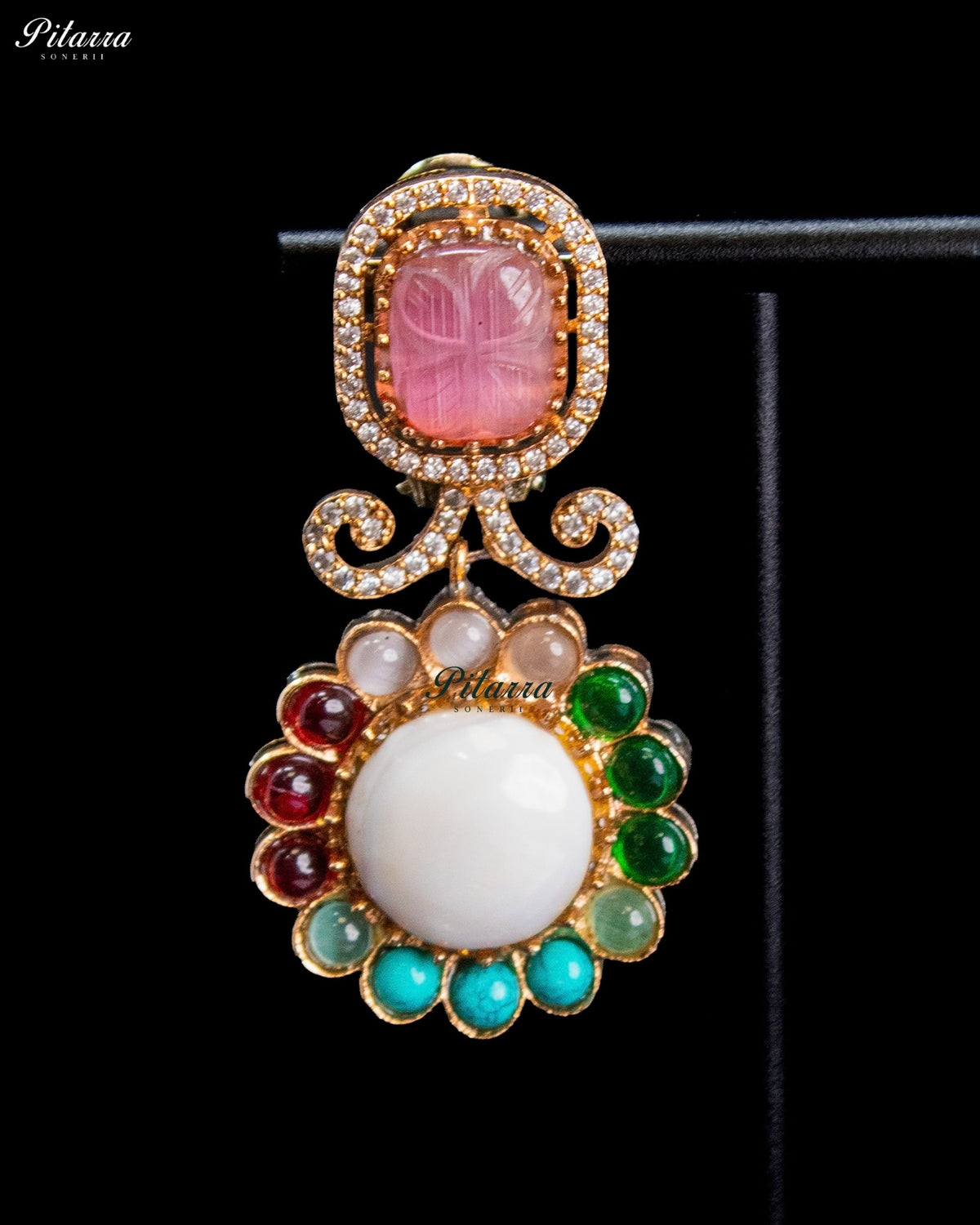 Pink Multicolor Kundan Style Gold Tone Traditional Dangler Earrings