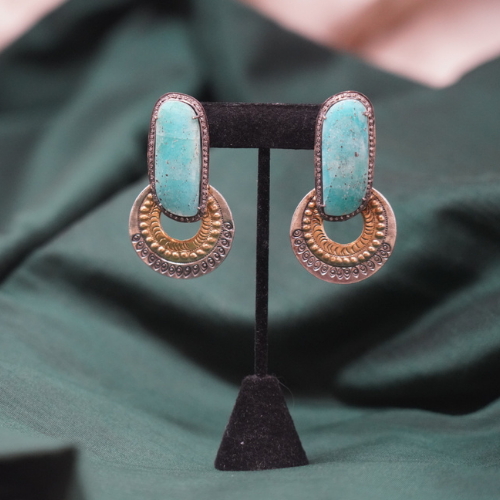 Gold Plated Blue Turquoise Earrings