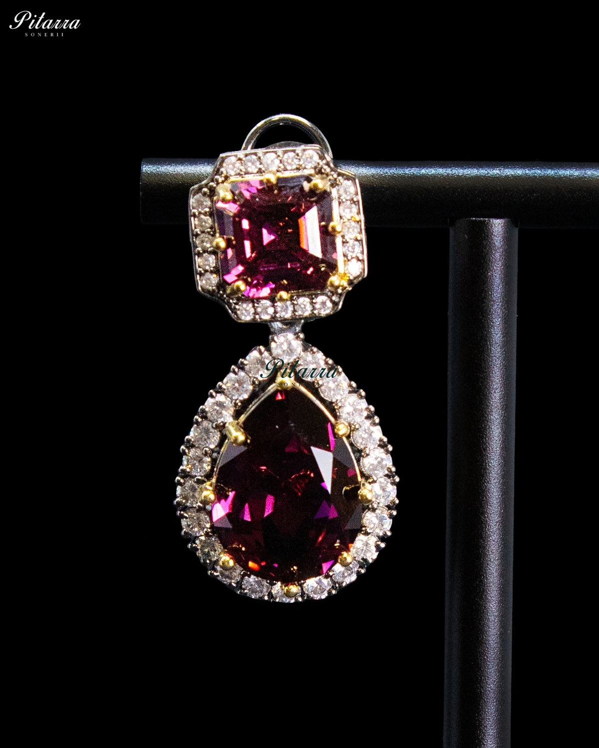 Ruby Crystal Double-Layer Teardrop Statement Necklace Set