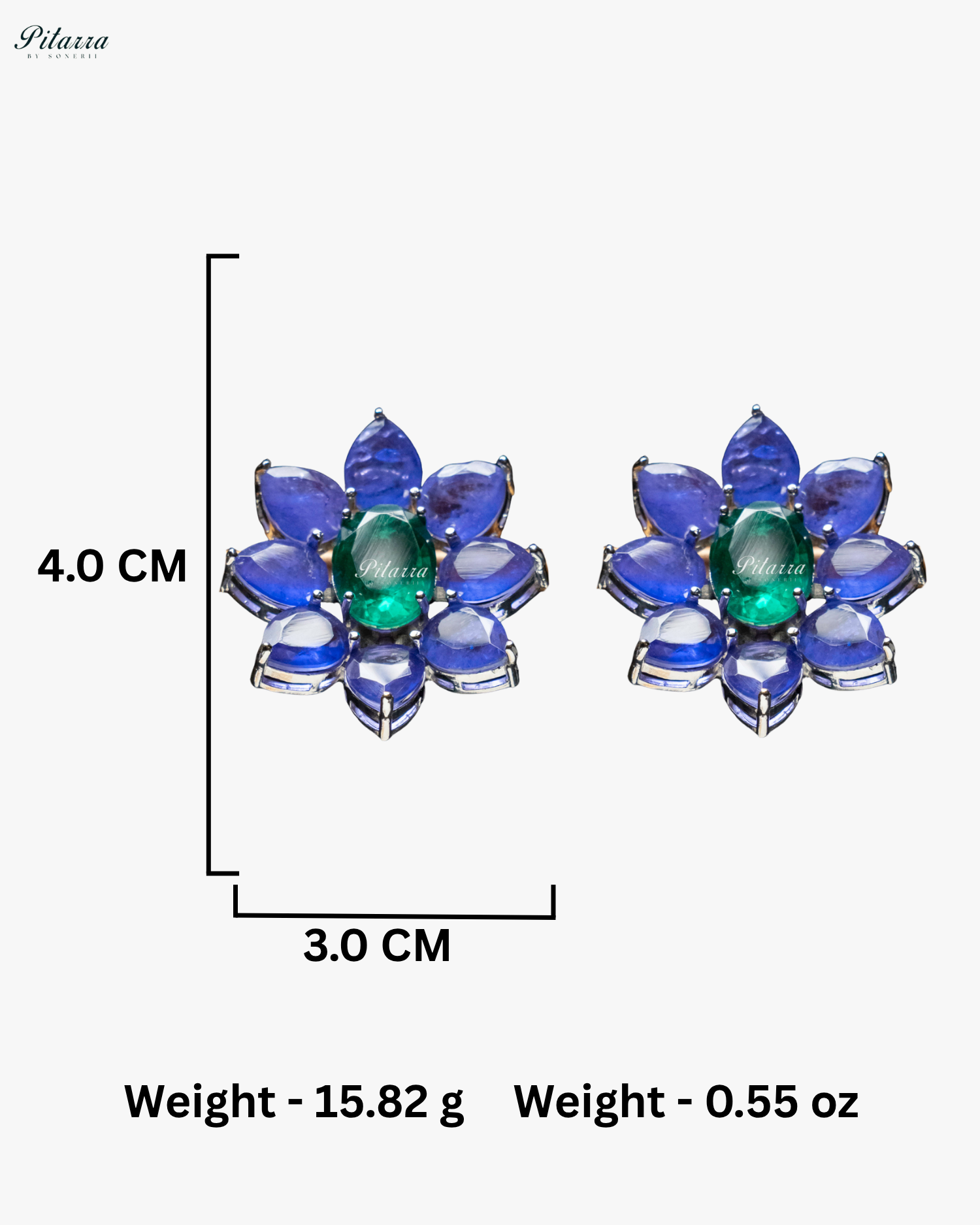 Emerald Floral Periwinkle Petals CZ Crystal Stud Earrings