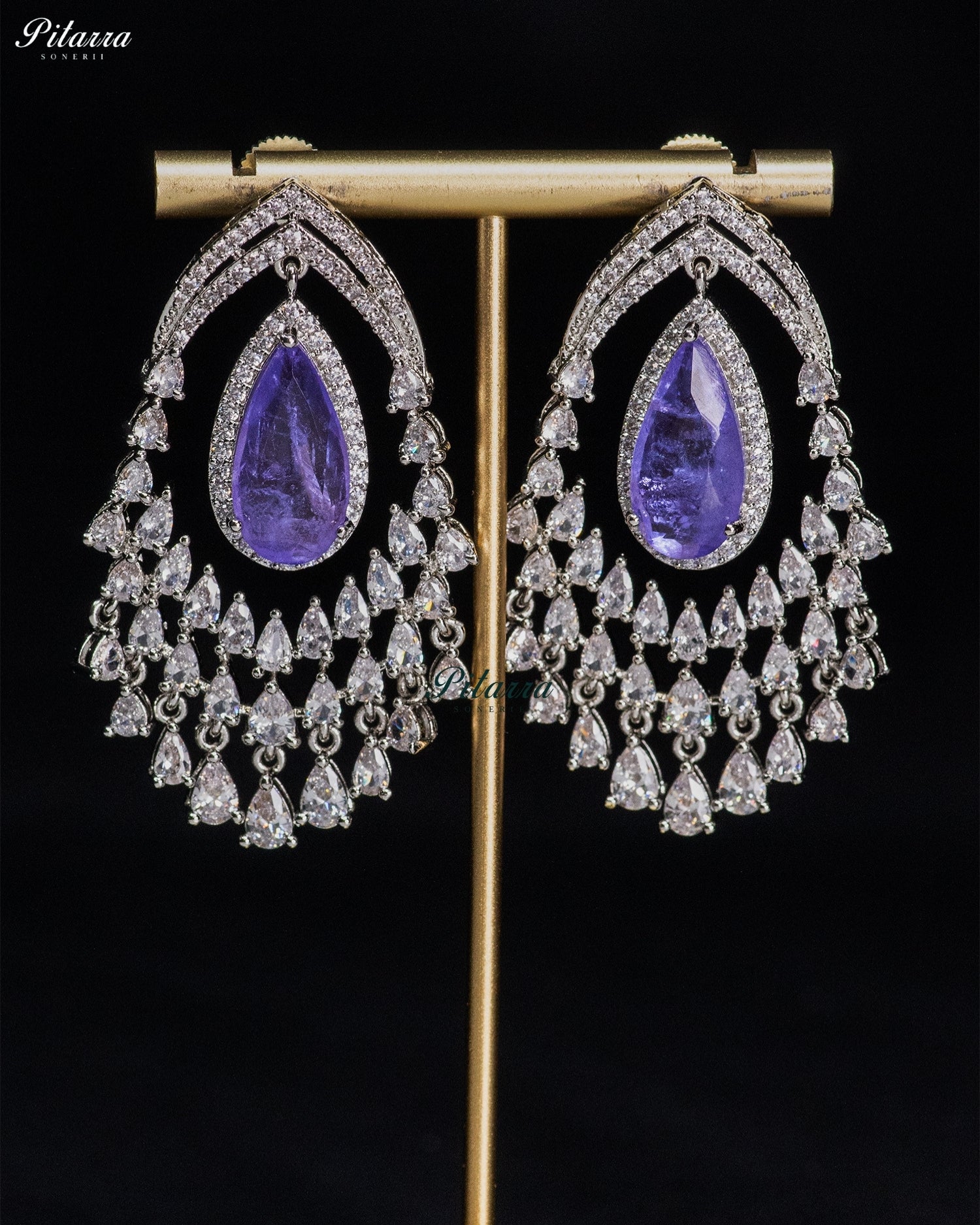 Royal Purple Crystal Chandelier Drop Earrings