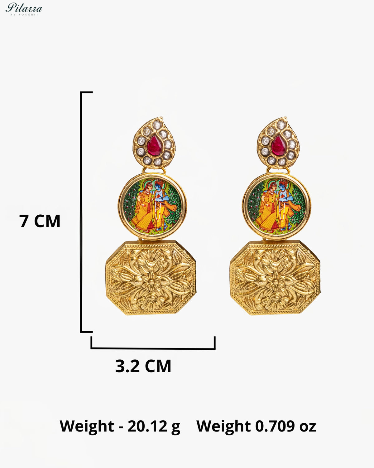Radha Krishna Gold Tone Kundan Earrings