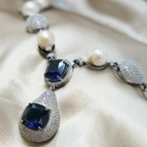 Blue Glass Pearl Beaded Necklace