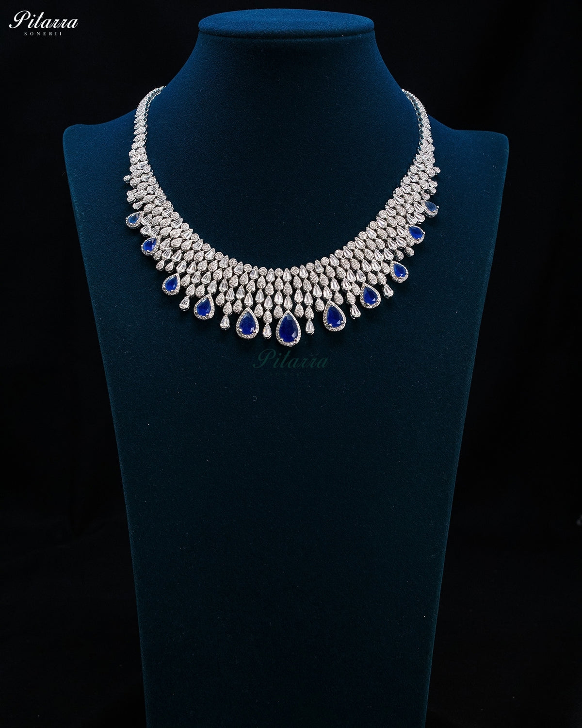 Royal Blue Teardrop Crystal Bridal Necklace Set