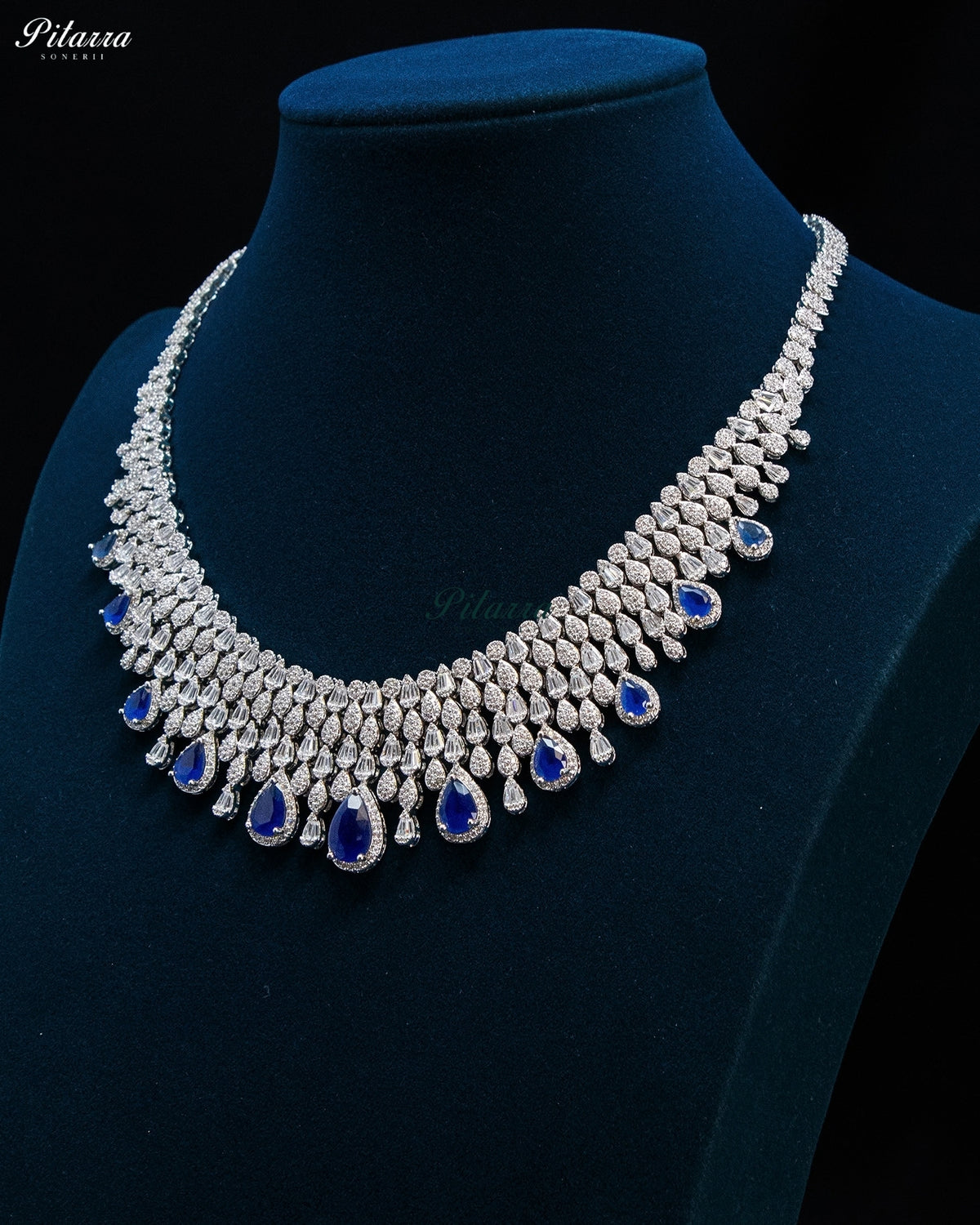 Royal Blue Teardrop Crystal Bridal Necklace Set
