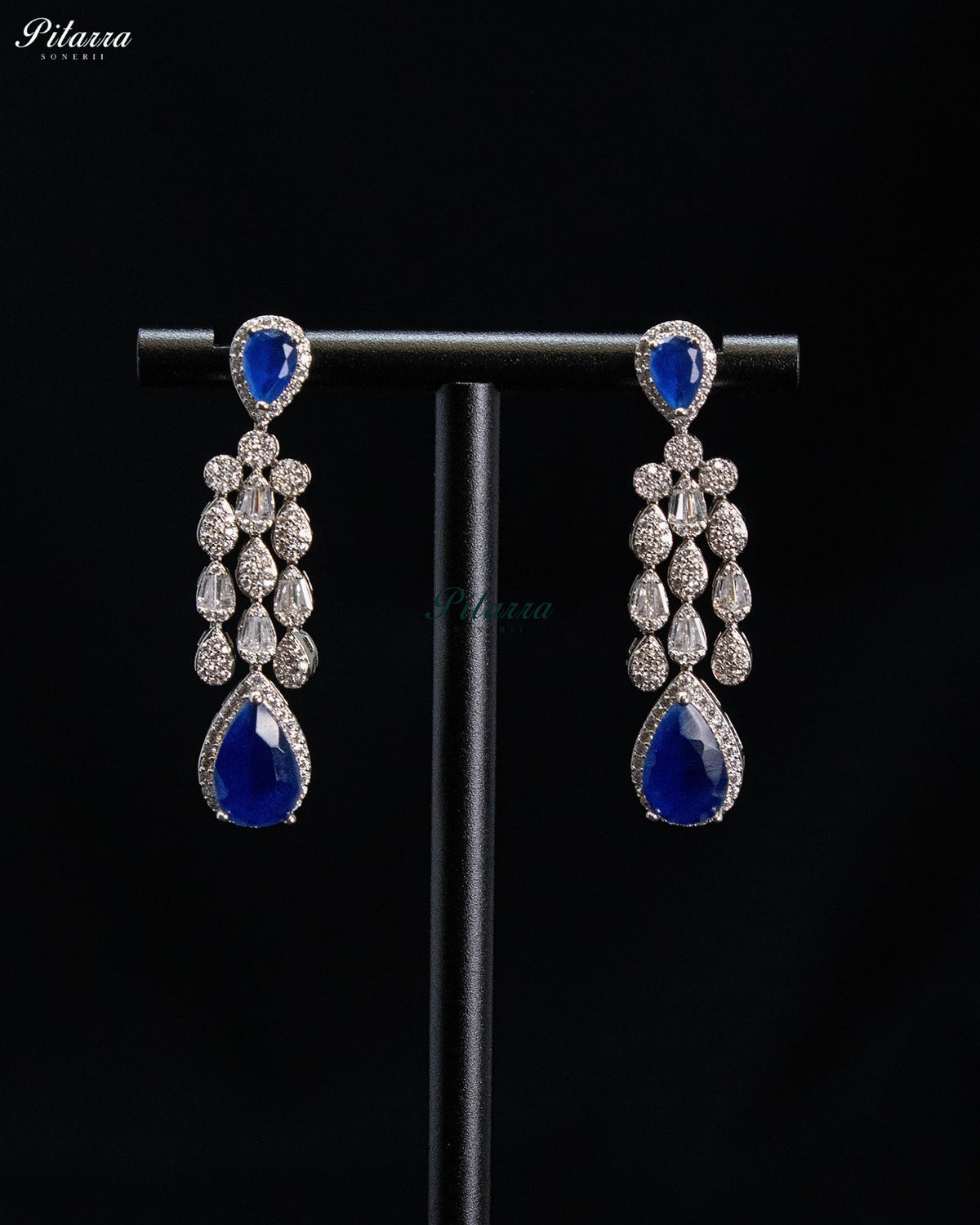 Royal Blue Teardrop Crystal Bridal Necklace Set