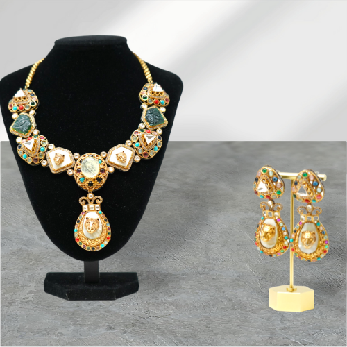 Multi Color Gold Plated lion Design Necklace Set
