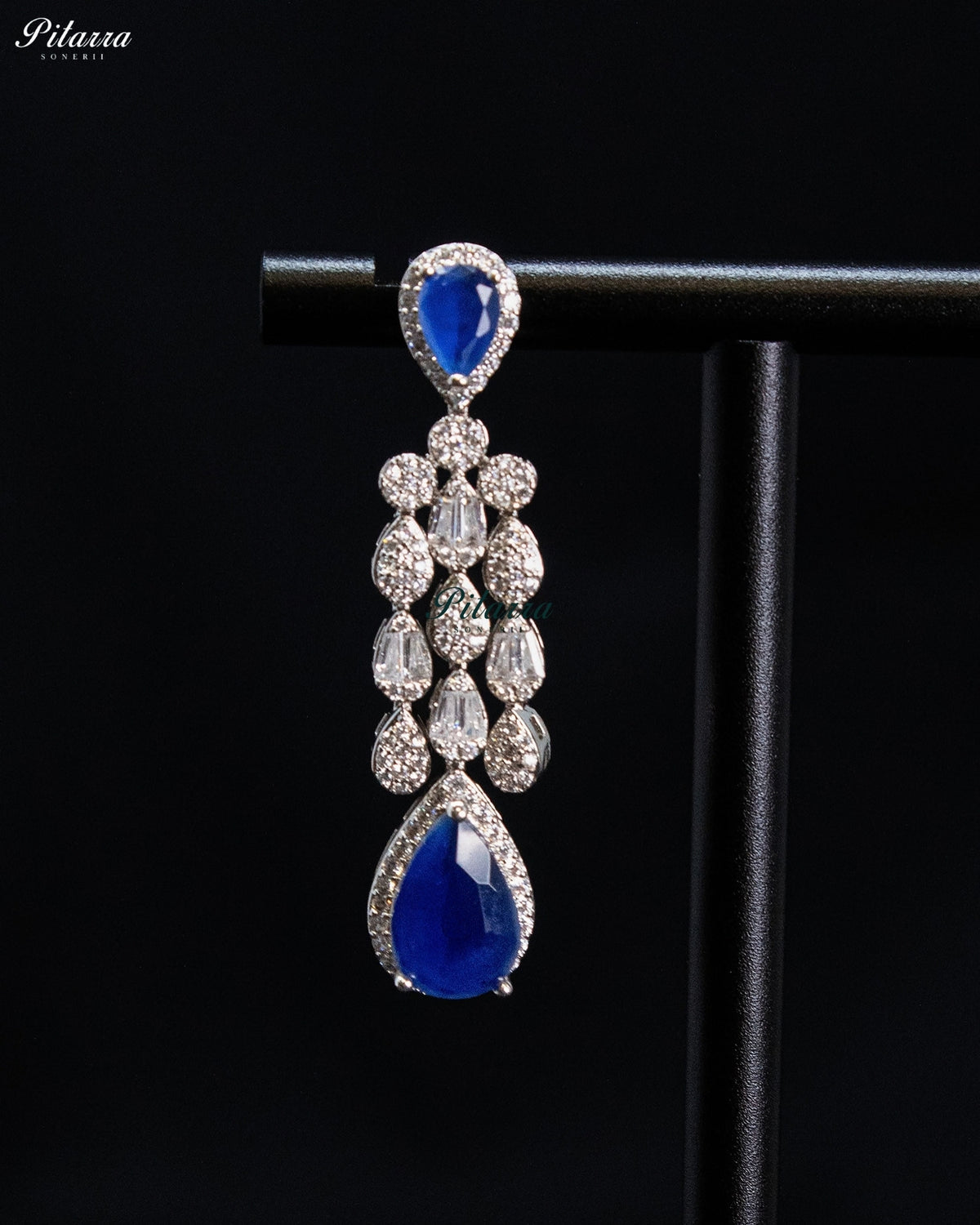 Royal Blue Teardrop Crystal Bridal Necklace Set