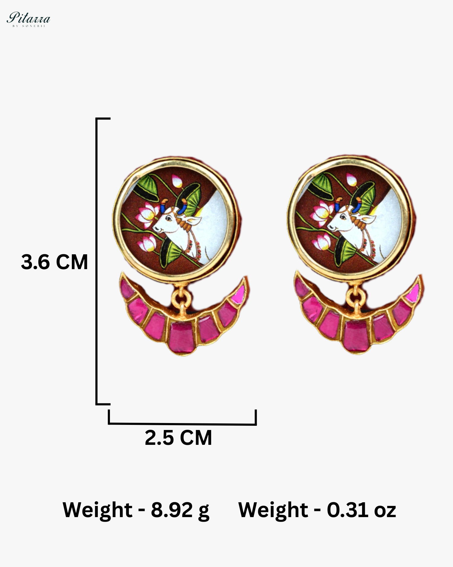 Handprinted Pink Color Meenakari Stud Earrings