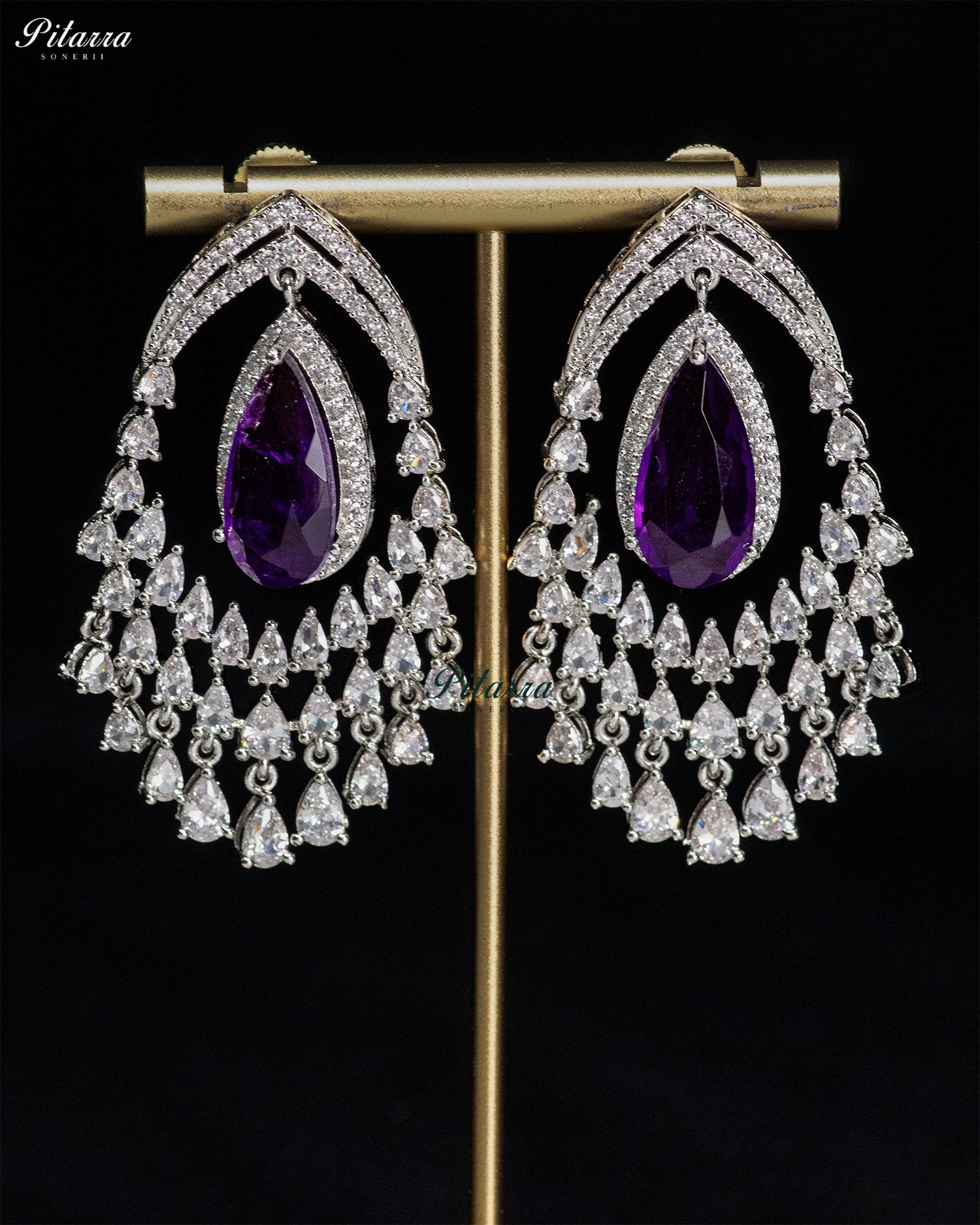 Royal Violet Crystal Chandelier Drop Earrings