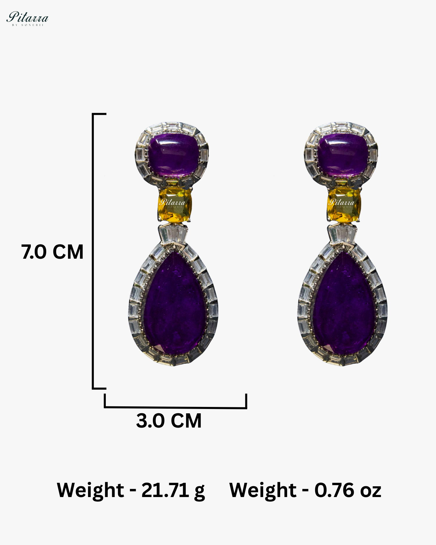 Silver Finish Purple Drop Zircon Earrings