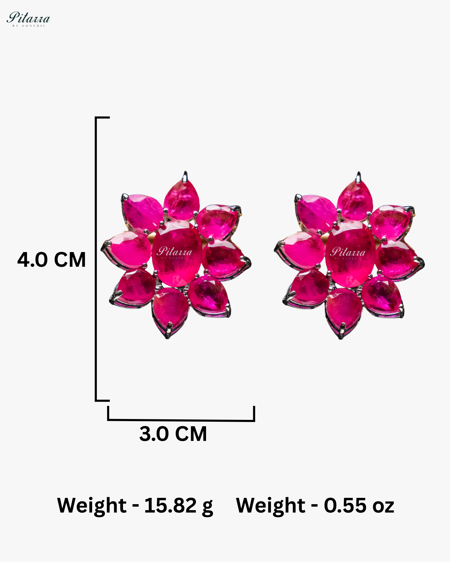 Pink Floral Pink Petals CZ Crystal Stud Earrings