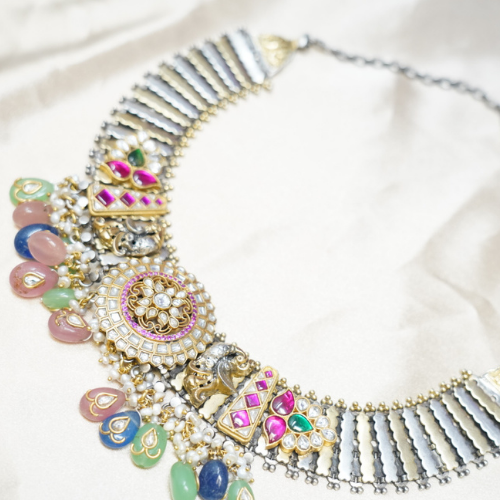 Multi-Colored Jadau Choker Necklace