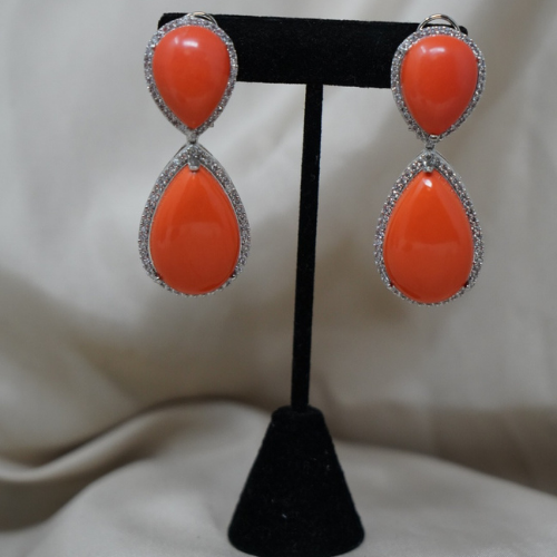 Natural Red Coral Dangle Women Earrings