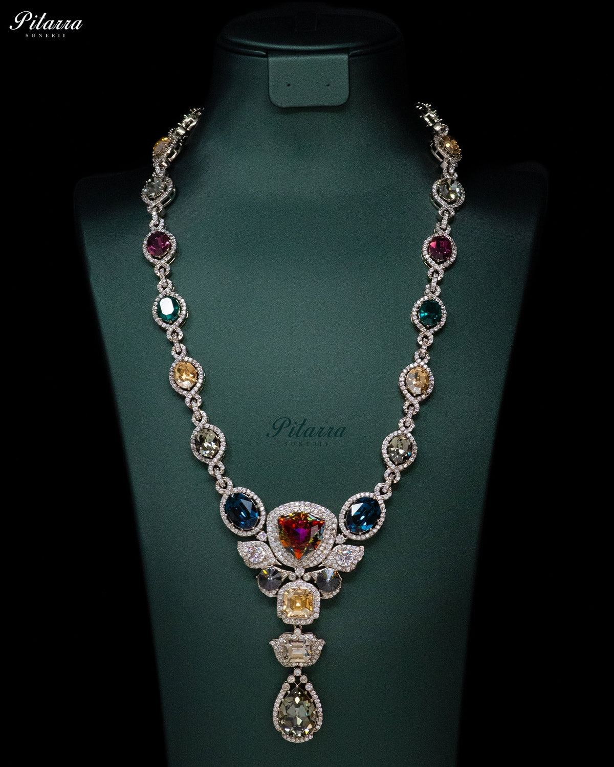 Blue Multicolor Crystal Pendant Necklace Set