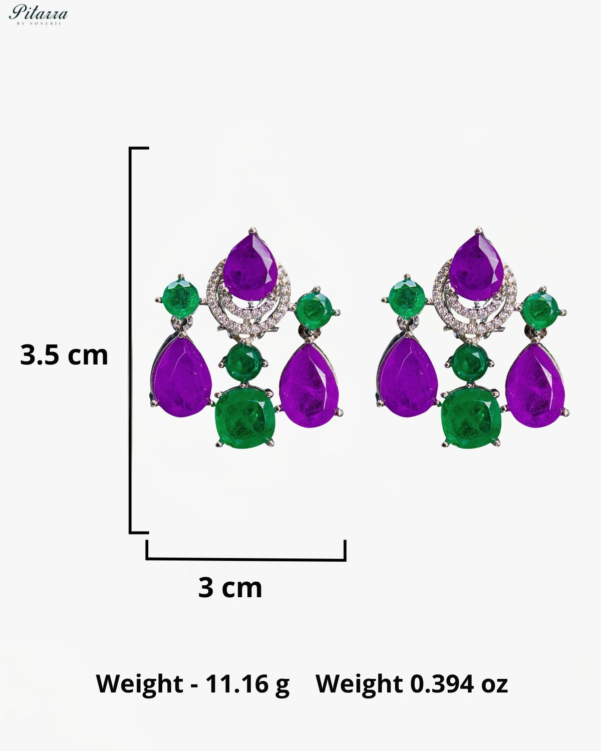 Purple and Green Multicolor Crystal Dangler Earrings