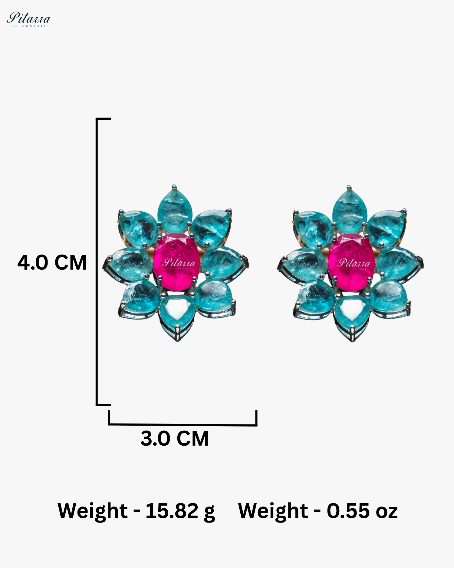 Pink Floral Turquoise Petals CZ Doublet Stud Earrings