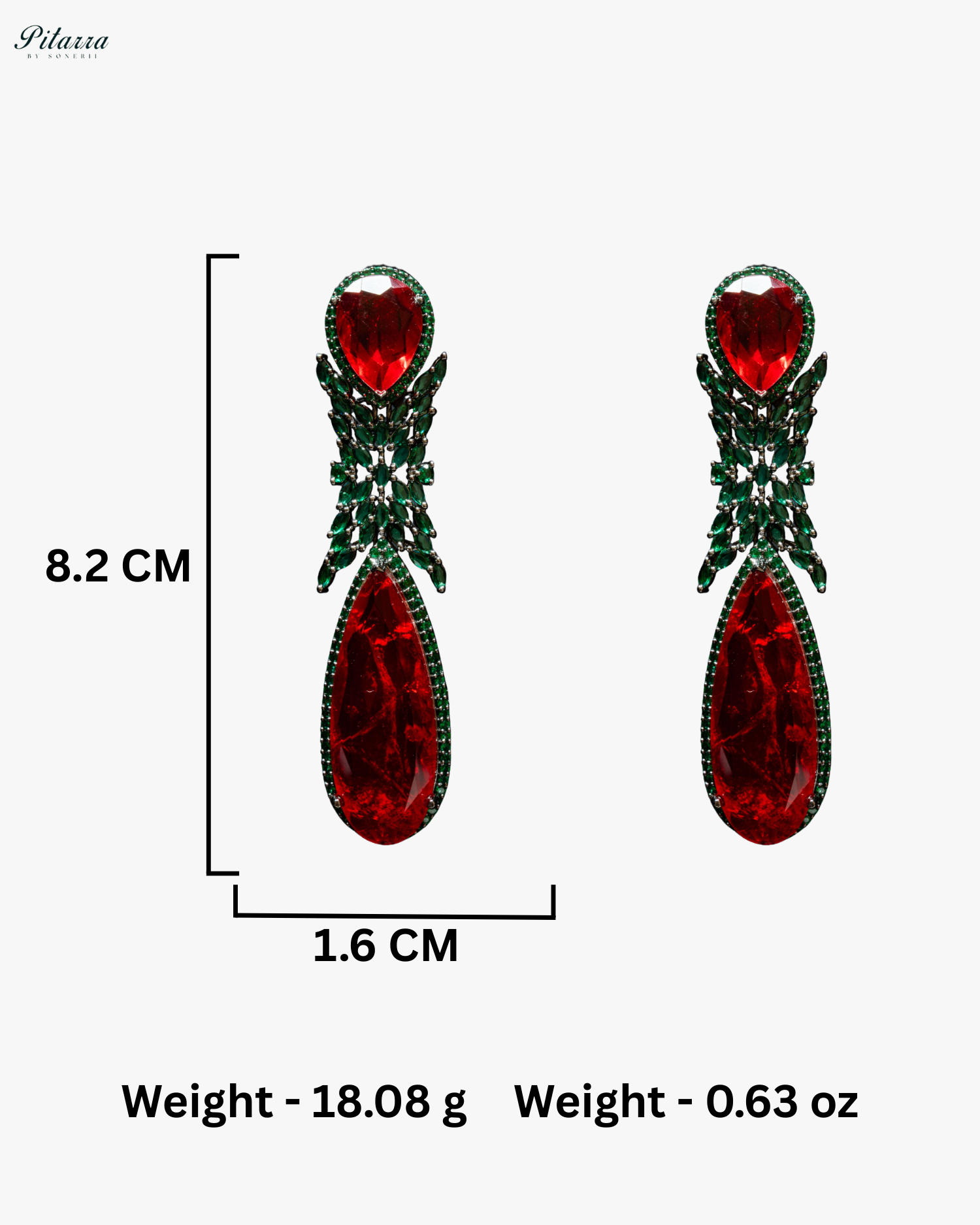Red Stone Green Finish Contemporary Drop Earrings