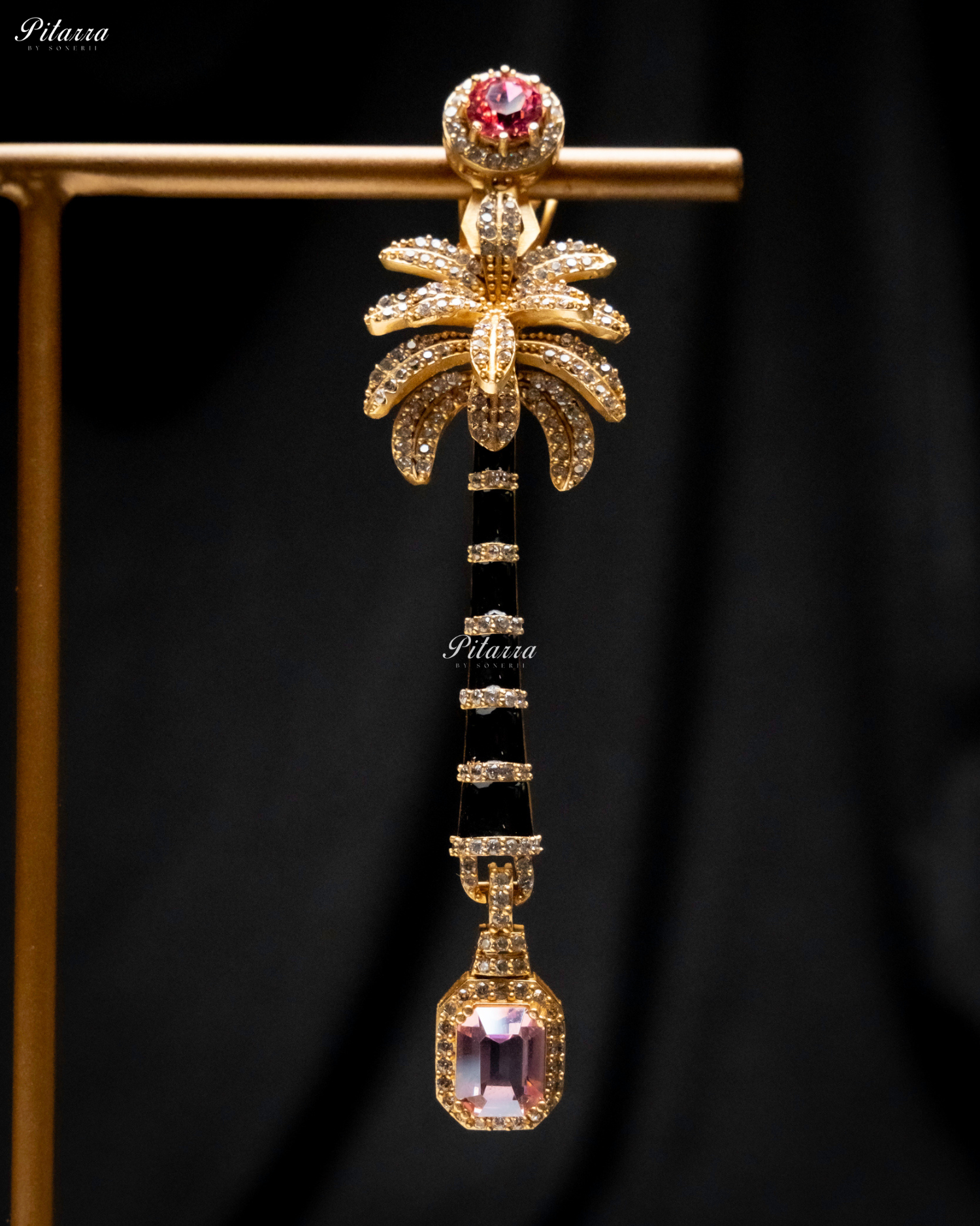 Pink and Baby Pink Stone Palm Tree Crystal Earrings