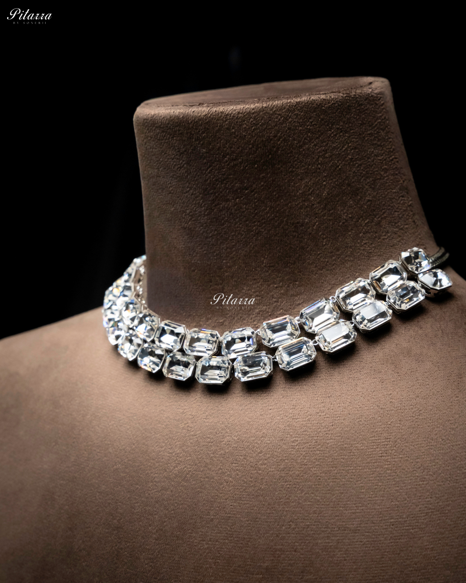 Octagon Cut Two Layer White Oversized Crystal Necklace