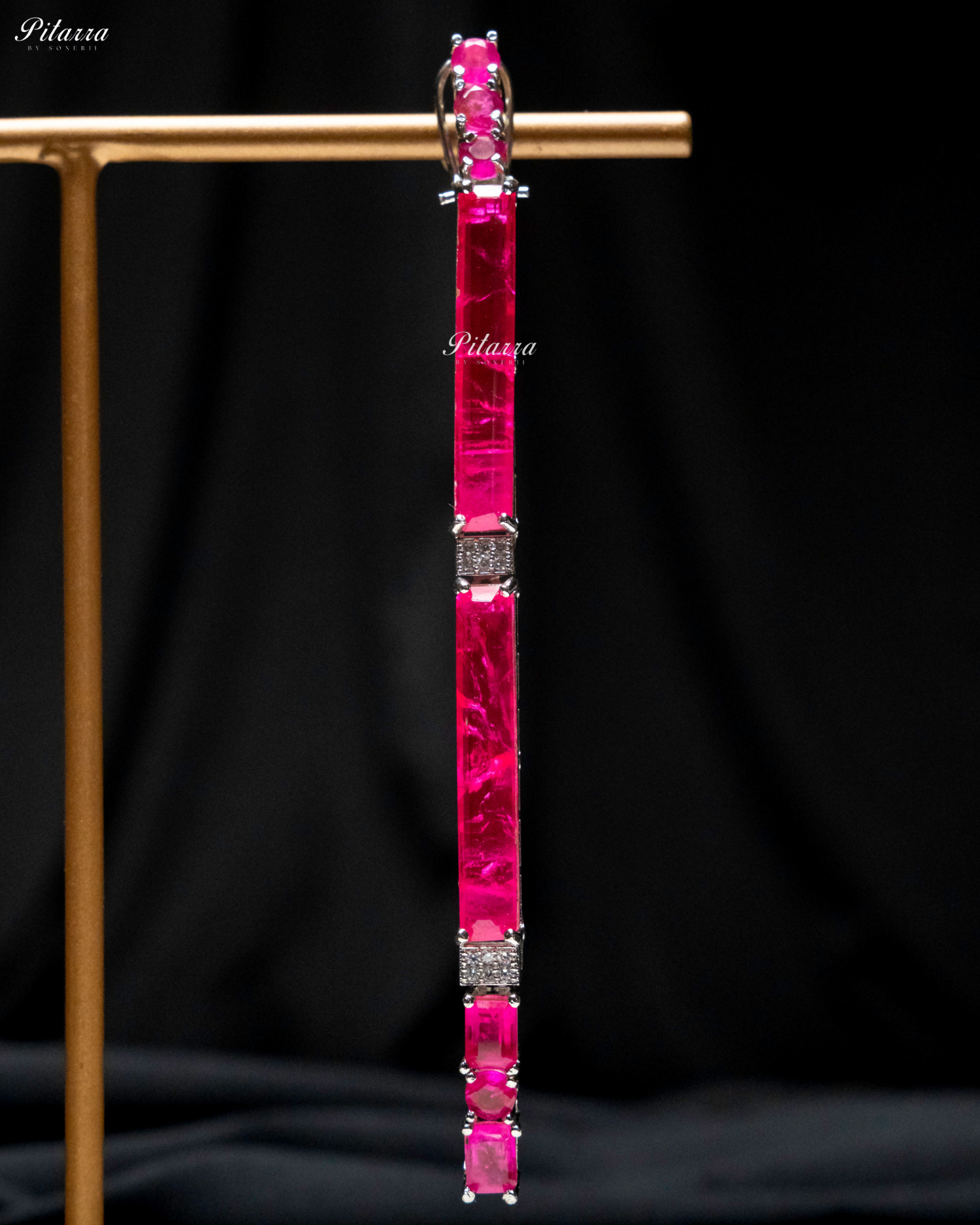 Pink Stone Linear Long Doublet Drop Earrings