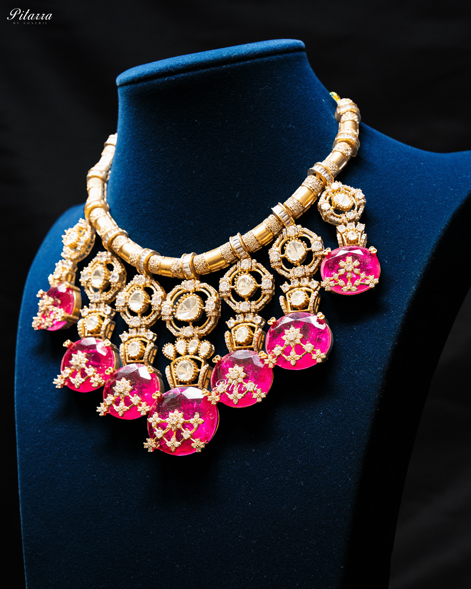 Pink Big Stone Victorian Polki Kundan Necklace Set