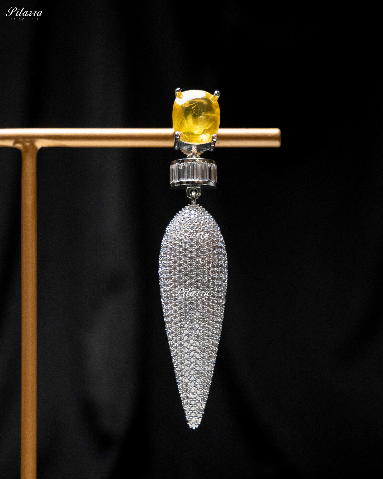 Yellow Stone Shiny Teardrop Doublet Dangler Earrings
