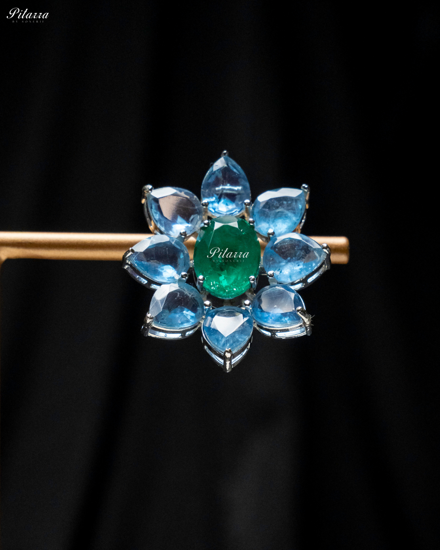 Emerald Floral Ocean Blue Petals CZ Crystal Stud Earrings