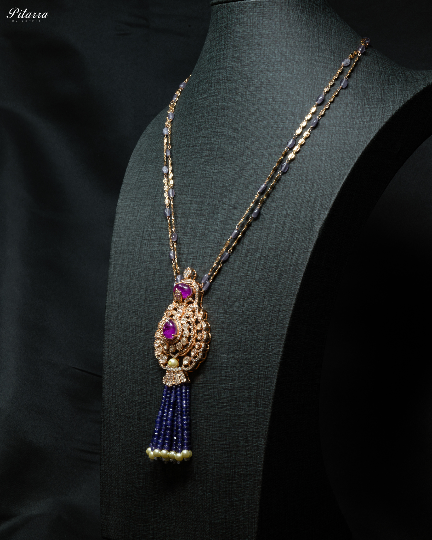 Long Blue Beads Kundan Necklace Set