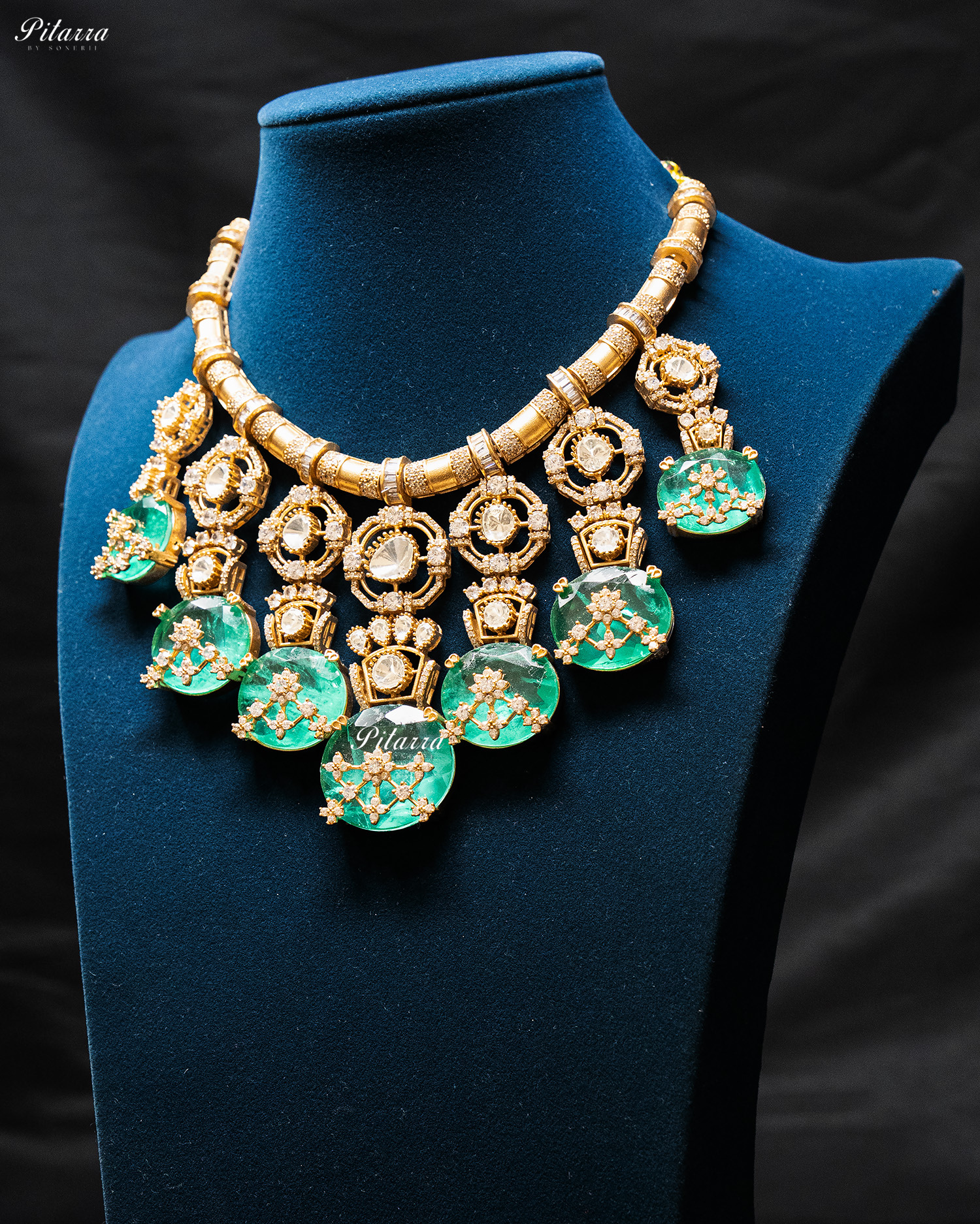 Green Big Stone Victorian Polki Kundan Necklace Set