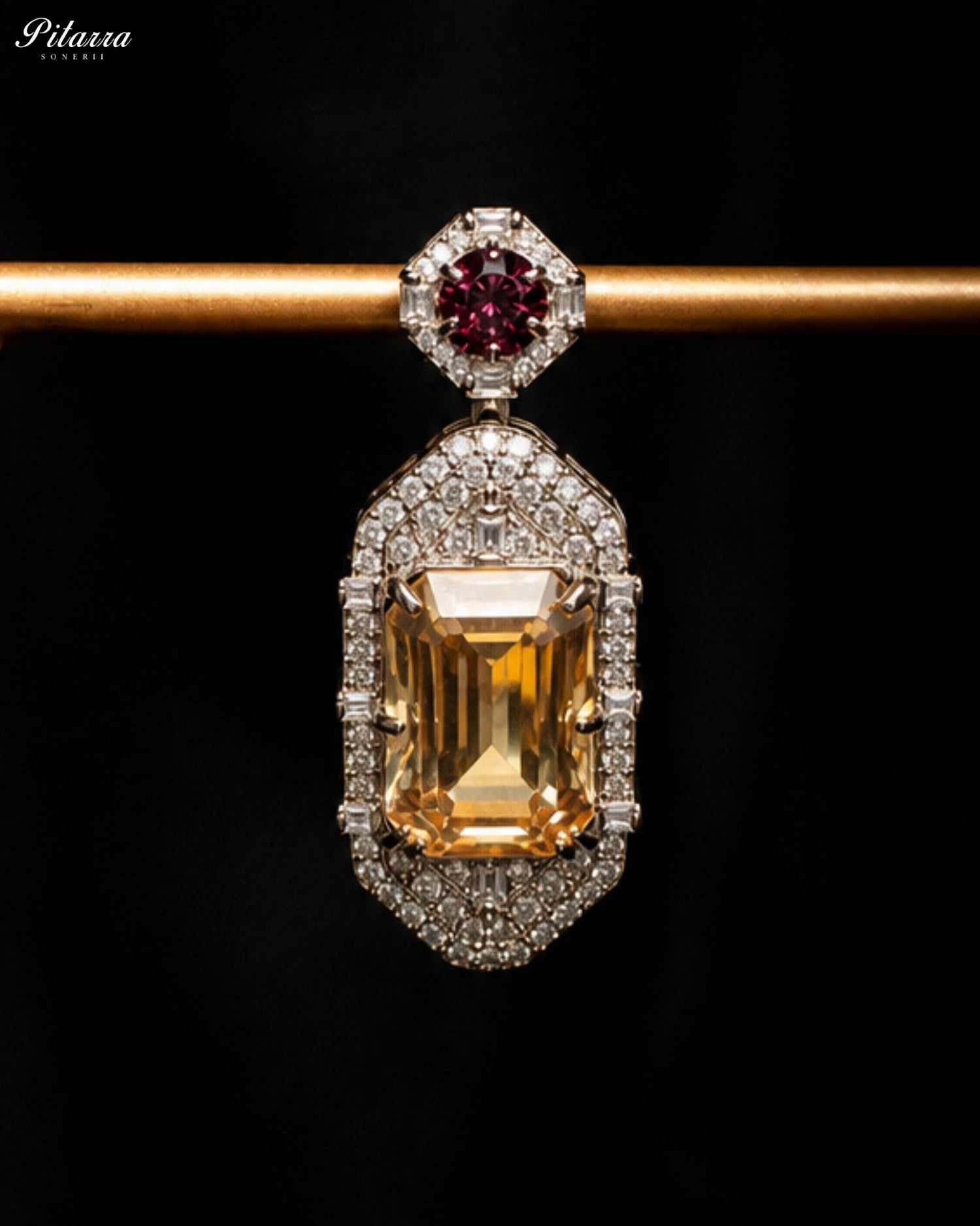 Yellow Emerald Cut Diamond Halo Statement Drop Earrings