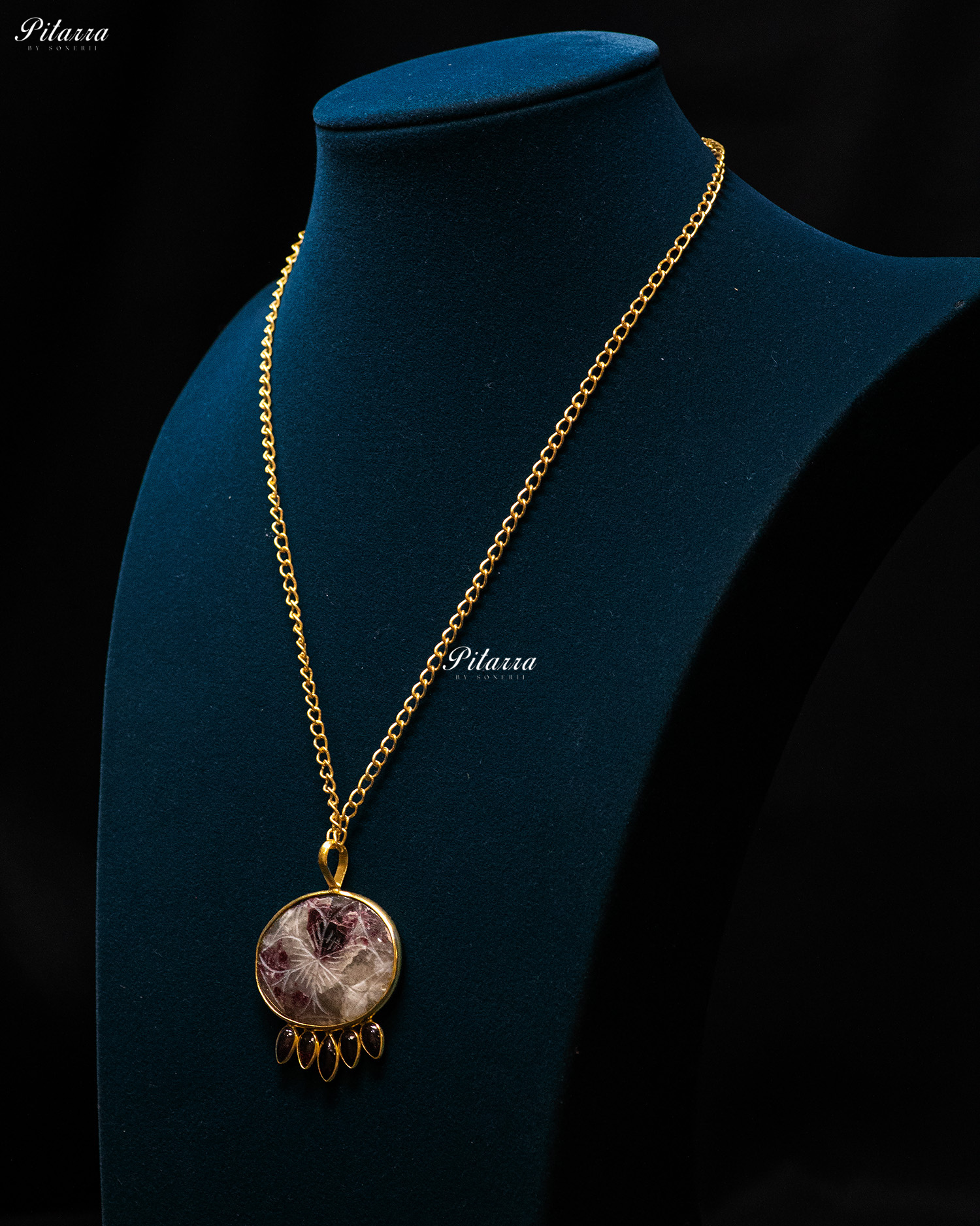 Flower Carved Purple Raw Stone Ruby Red Drop Pendant