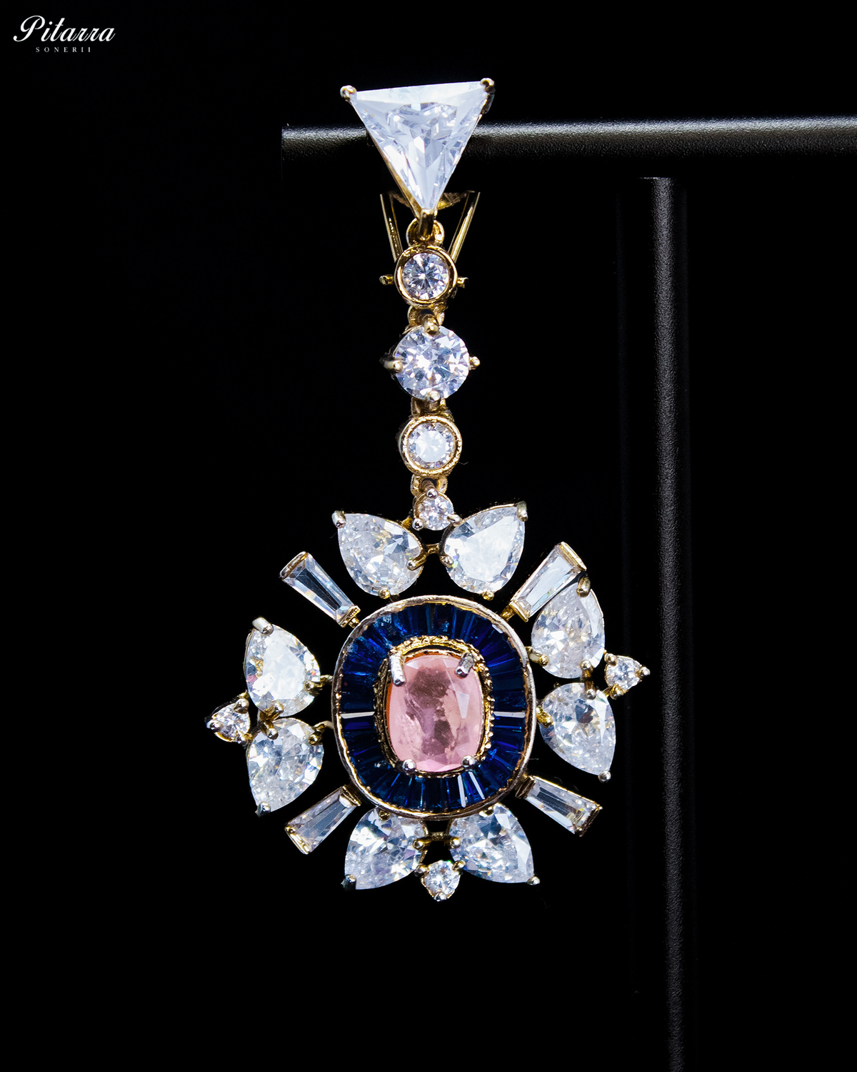 Pink and Blue Kundan Floral Drop Earrings