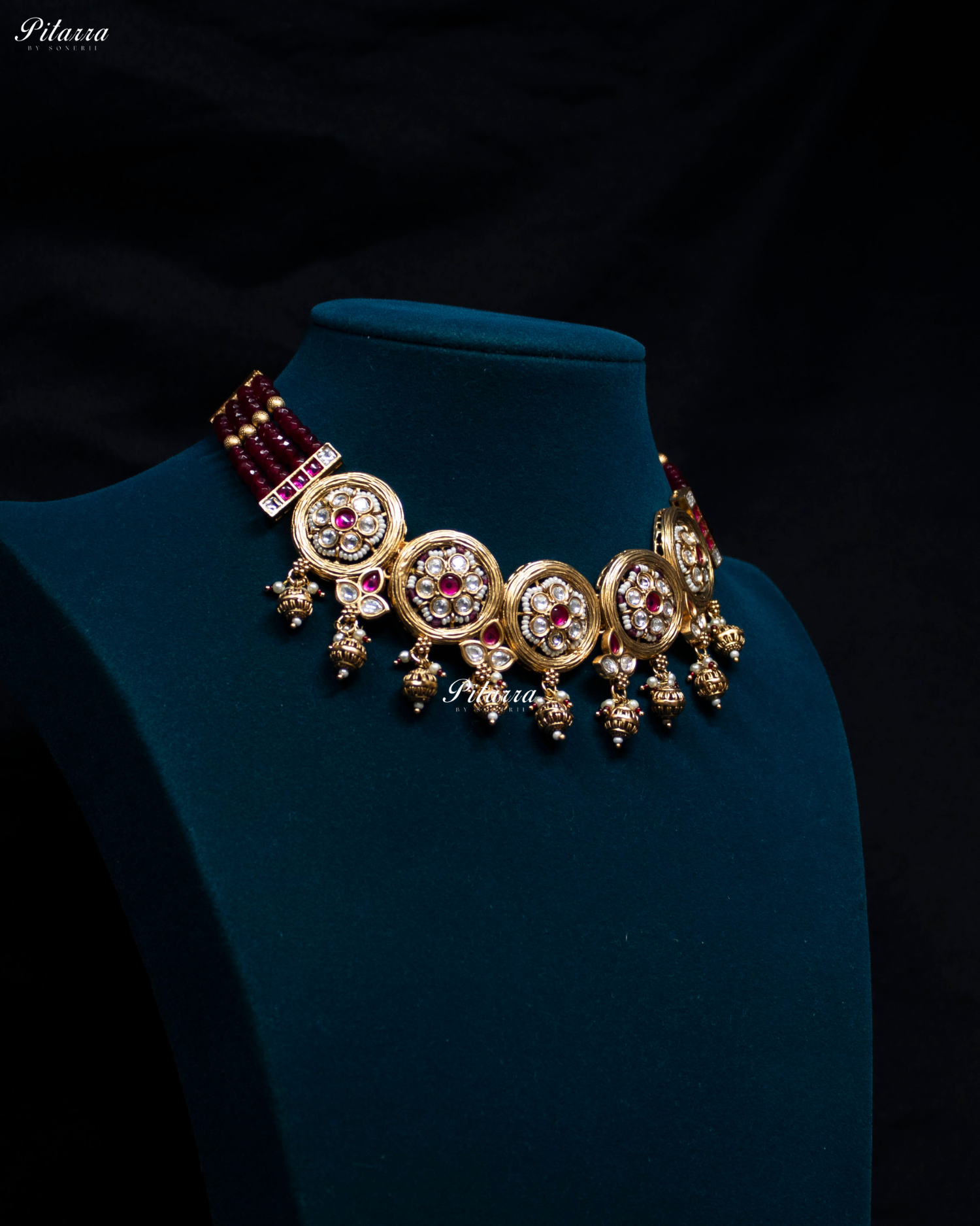 Floral Pink Stone Pink Pearl Kundan Choker Set